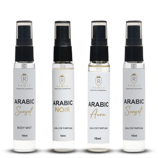 Arabic Elegance ( Set of 4 ) Arabic Sunset Mist , Arabic Noir ,Arabic Sunset EDP and Arabic Aura ( 40 ML ) - Rawls Essentials