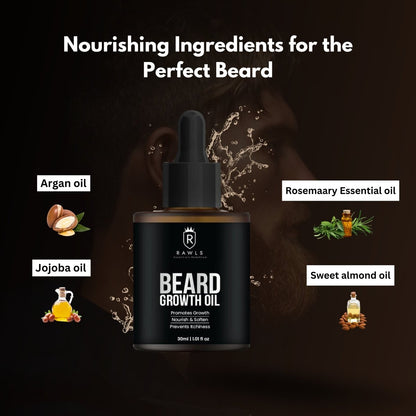 Best Men's Beard Hair Growth Oil - With The Goodness of Argan, Jojoba, and Pomegranate Seed Oils - 30 ml - Rawls Essentials