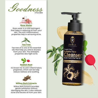 Crystal Clear Bubble Face Cleanser - Tea Tree Oil 2% Salicylic Acid - 120 ml - Rawls Essentials