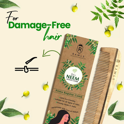 Neem Wood Prime Regular Hair Comb With Smoothing Hair - Rawls Essentials