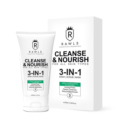 Rawls Cleanse & Nourish 3 In 1 Face Wash, Scrub, Mask for Deep Cleansing - 100 ml - Rawls Essentials